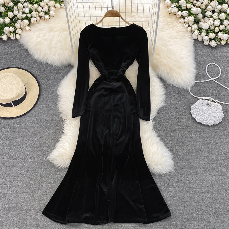 Black V Neck Long Sleeve Dress Fashion Dress  10844