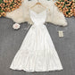 Simple V Neck Short White Dress Fashion Girls Dress  10802