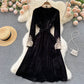 Black Velvet Lace Long Sleeve Dress Fashion Dress  10846