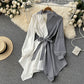 Fashionable Striped Long-Sleeved Irregular Dress  10752