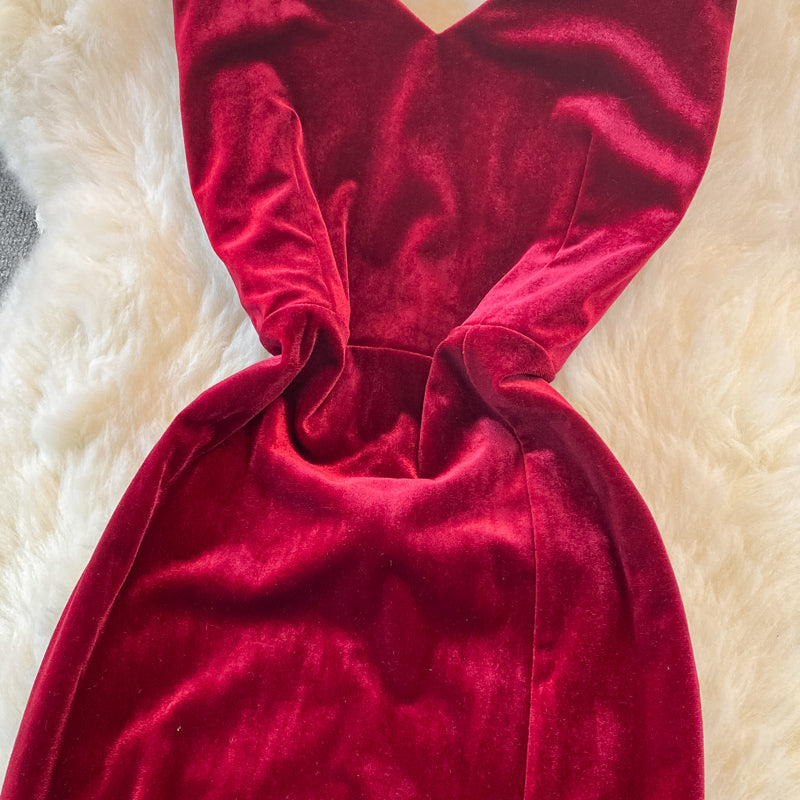 Sexy V Neck Velvet Long Dress Fashion Dress  10782