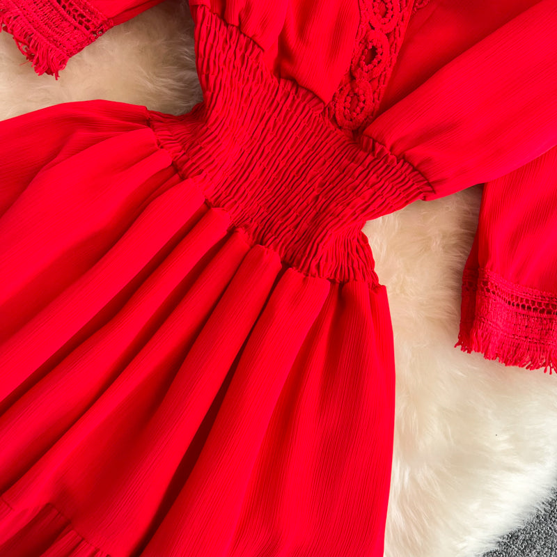 Cute V-Neck Fringed Dress A Line Fashion Dress  10814