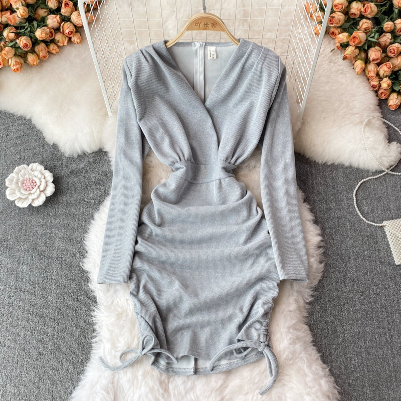 Sexy V Neck Long Sleeve Dress Fashion Dress  10842