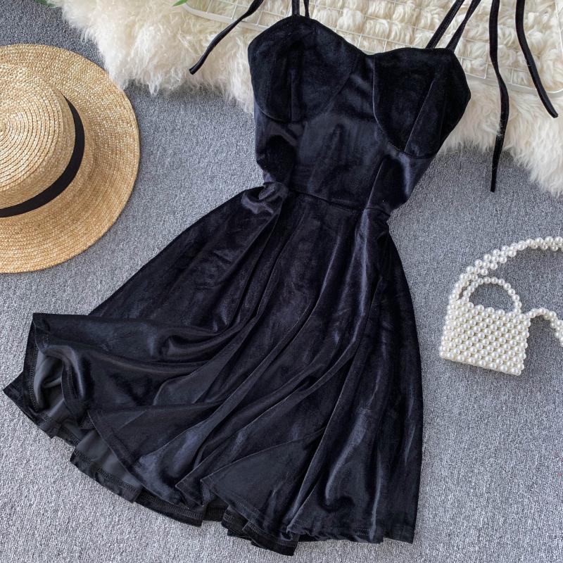 Cute Velvet Short A Line Dress Fashion Dress  10789