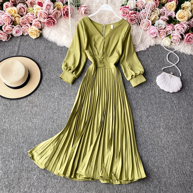 Simple V Neck Long Sleeve Dress Fashion Dress  10805