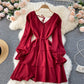 Simple V Neck Long Sleeve Dress Fashion Dress  10775