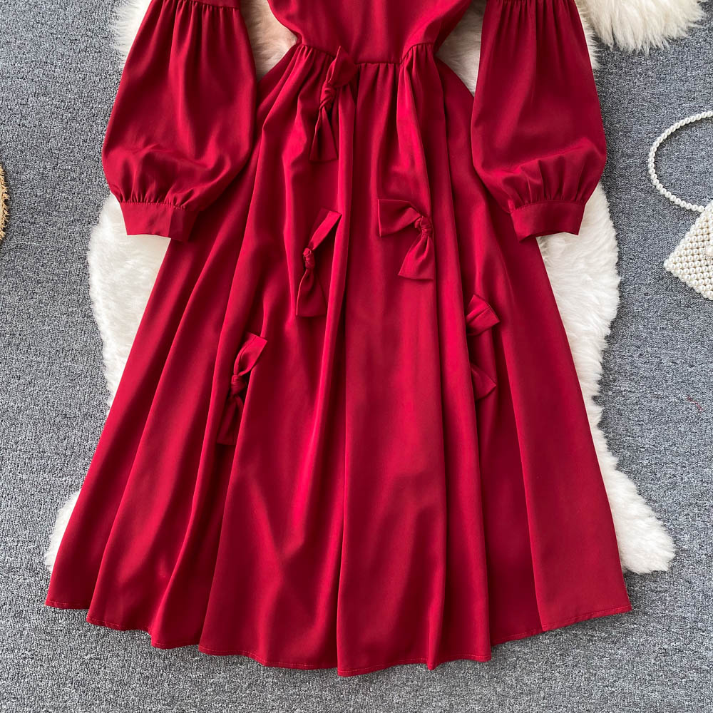Cute V Neck Long Sleeve Dress A Line Fashion Dress  10850