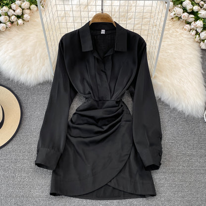 Robe chemise irrégulière à manches longues à la mode 10828