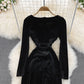 Black V Neck Long Sleeve Dress Fashion Dress  10844