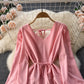 Simple V Neck Long Sleeve Dress Fashion Dress  10775