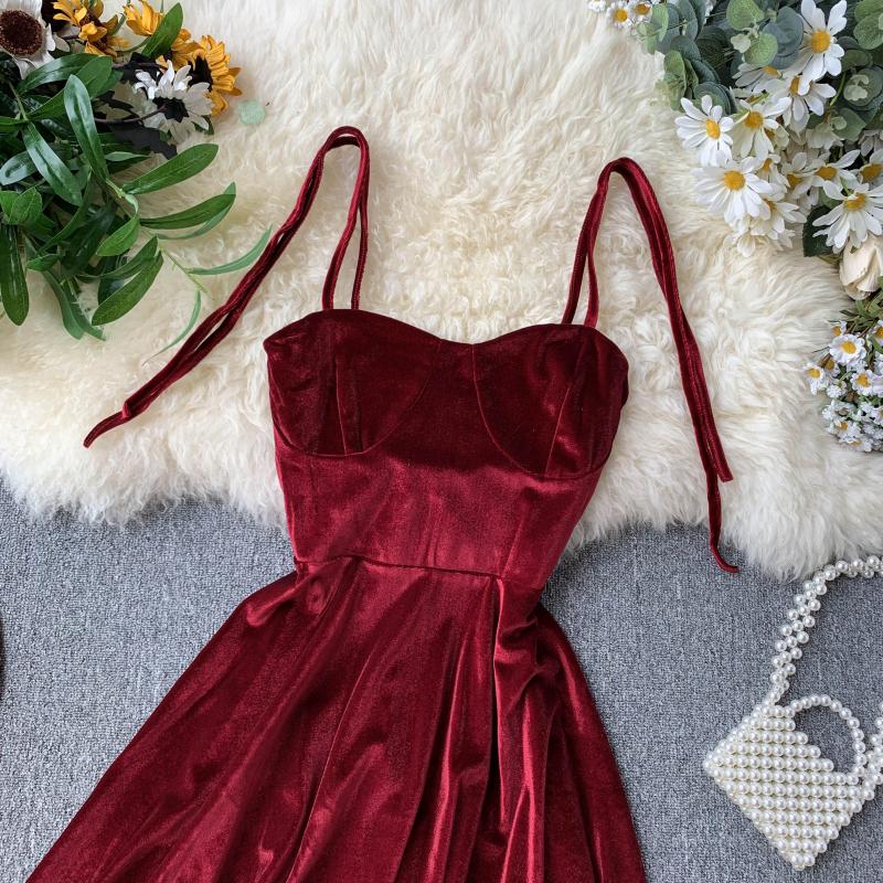 Cute Velvet Short A Line Dress Fashion Dress  10789