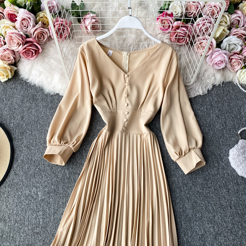 Simple V Neck Long Sleeve Dress Fashion Dress  10805