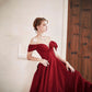 Burgundy satin long prom dress A line evening dress  10578