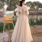 Cute tulle sequins long prom dress A line evening dress  10571