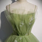 Green tulle long prom dress A line evening dress  10651