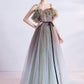 Gray green tulle sequins long prom dress evening dress  10616