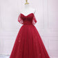 Red tulle sequins long prom dress A line evening dress  10569