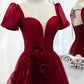 Burgundy satin tulle long prom dress evening dress  10598