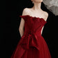 Burgundy tulle long prom dress A line evening dress  10603
