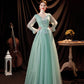 Green tulle lace long prom dress green evening dress  10535