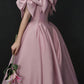 Unique Design Pink Bow Satin Long Prom Dress Princess Dress  10585