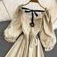 Cute Bow Puff Sleeve Dress  10724