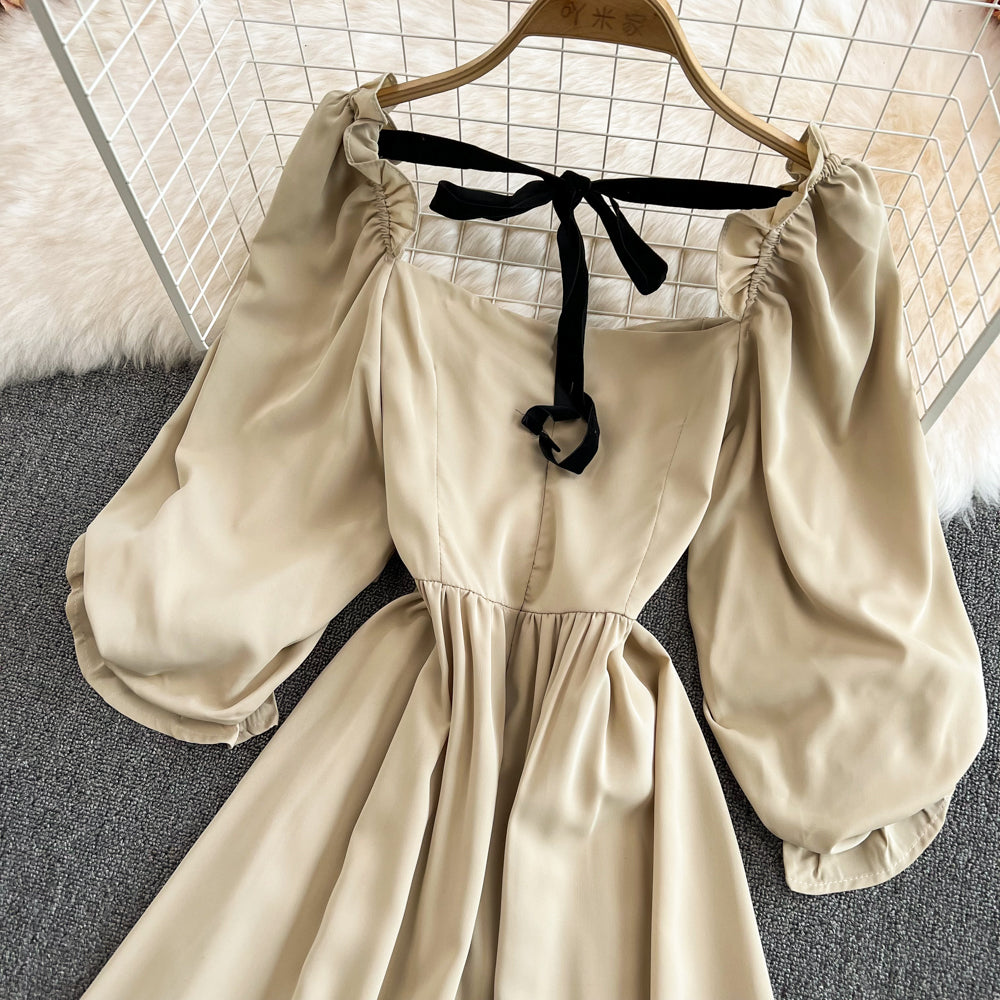 Cute Bow Puff Sleeve Dress  10724