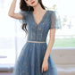 Blue tulle sequins long prom dress blue evening dress  10607
