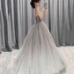 Gray tulle sequins long prom dress A line evening gown  10564