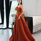 Orange satin long prom dress with bow A line formal dress  10568