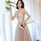 Pink tulle lace long prom dress pink evening dress  10628