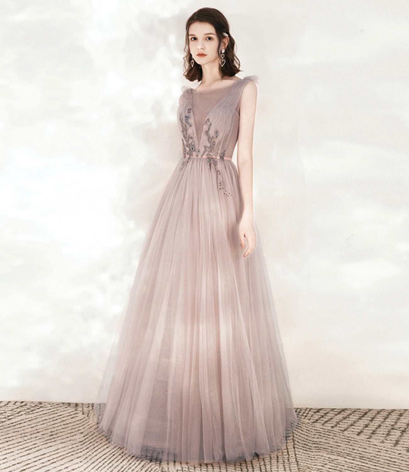 Cute tulle long A line prom dress evening dress  10543