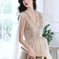 Champagne tulle sequins long prom dress evening dress  10605