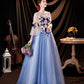 Blue tulle applique long prom dress blue evening dress  10534