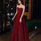 Burgundy tulle sequins long prom dress A line evening dress  10555