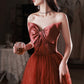 Burgundy satin tulle long prom dress A line evening dress  10649