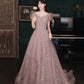 Pink tulle long prom dress A line evening gown  10490