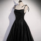 Black tulle beads long prom dress A line evening dress  10500