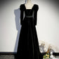 Black velvet long prom dress A line evening dress  10330