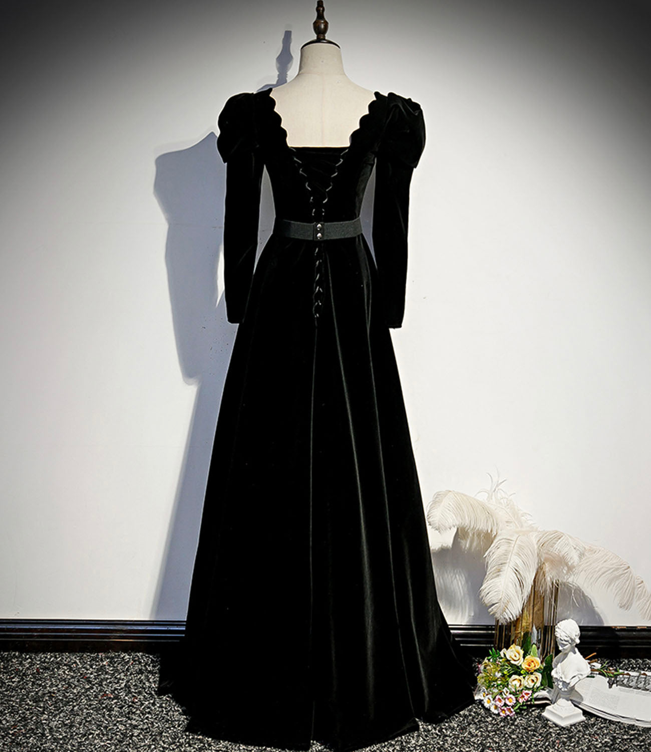 Black velvet long prom dress A line evening dress  10330