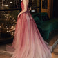 Burgundy tulle sequins long prom dress A line evening dress  10626