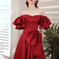 Burgundy satin long prom dress A line evening dress  10601