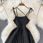 Schwarzes unregelmäßiges rückenfreies Kleid A-Linie Modekleid 10694