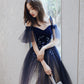 Blue velvet tulle long prom dress A line evening dress  10365
