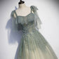 Green tulle sequins long prom dress evening gown  10474