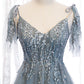Blue tulle lace long prom dress blue evening dress  10356