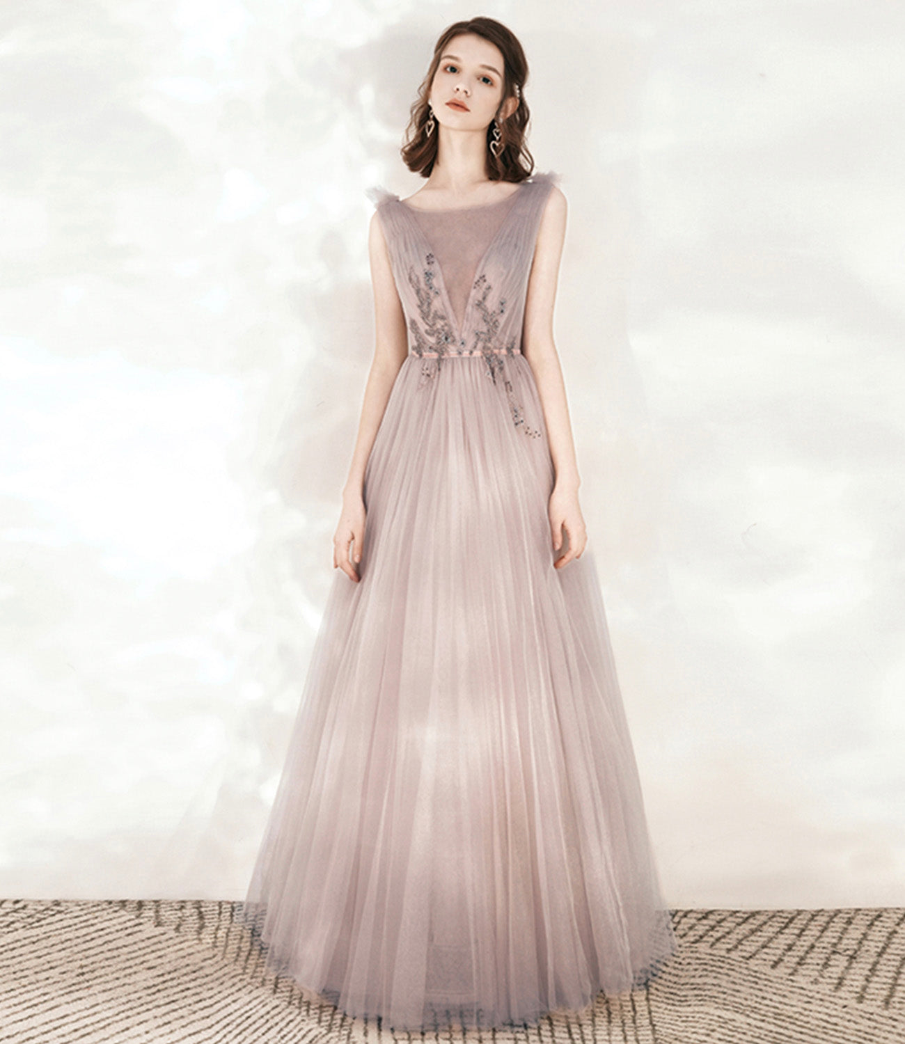 Cute tulle long A line prom dress evening dress  10543