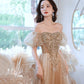 Shiny tulle sequins long prom dress A line evening dress  10389
