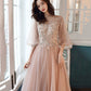 Cute tulle lace long prom dress A line evening dress  10554