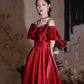 Red satin long prom dress A line evening dress  10582